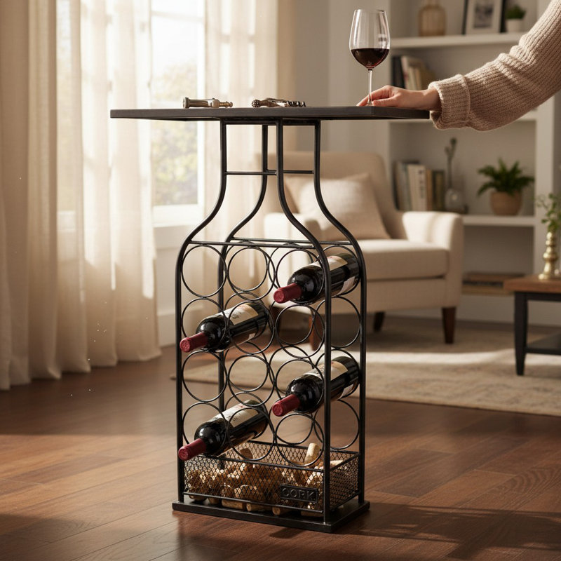 12 Bottle Console Wine Bottle Rack Black