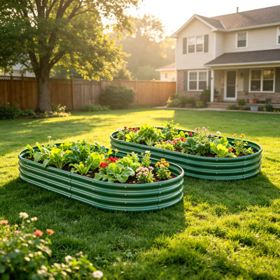 Lit de jardin surélevé galvanisé 6 x 3 x 1 pi - Boîte à fleurs en métal robuste pour légumes, herbes et fleurs, lit de jardin extérieur antirouille avec grande capacité, vert, 2 pièces