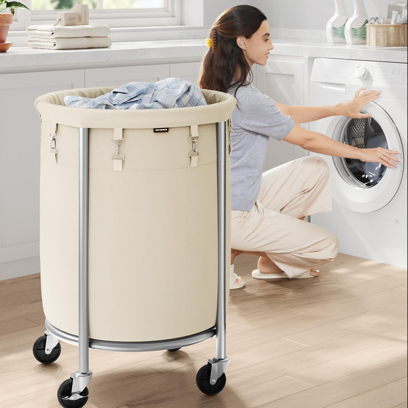 Rolling Laundry Hamper, Cream White