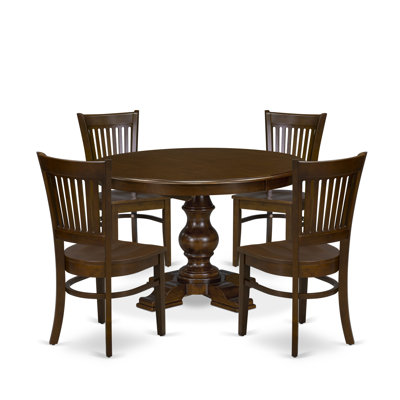 5 Piece Oval Modern Dining Table Set with Expandable Oval Table, Contains a Wooden Dining Table and 4 Wooden Dining Room Chairs with Slatted Back