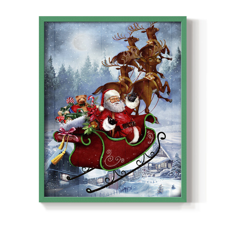 Reproduction encadrée du traîneau du Père Noël - bois massif, Vert, H 11 po x l 9 po