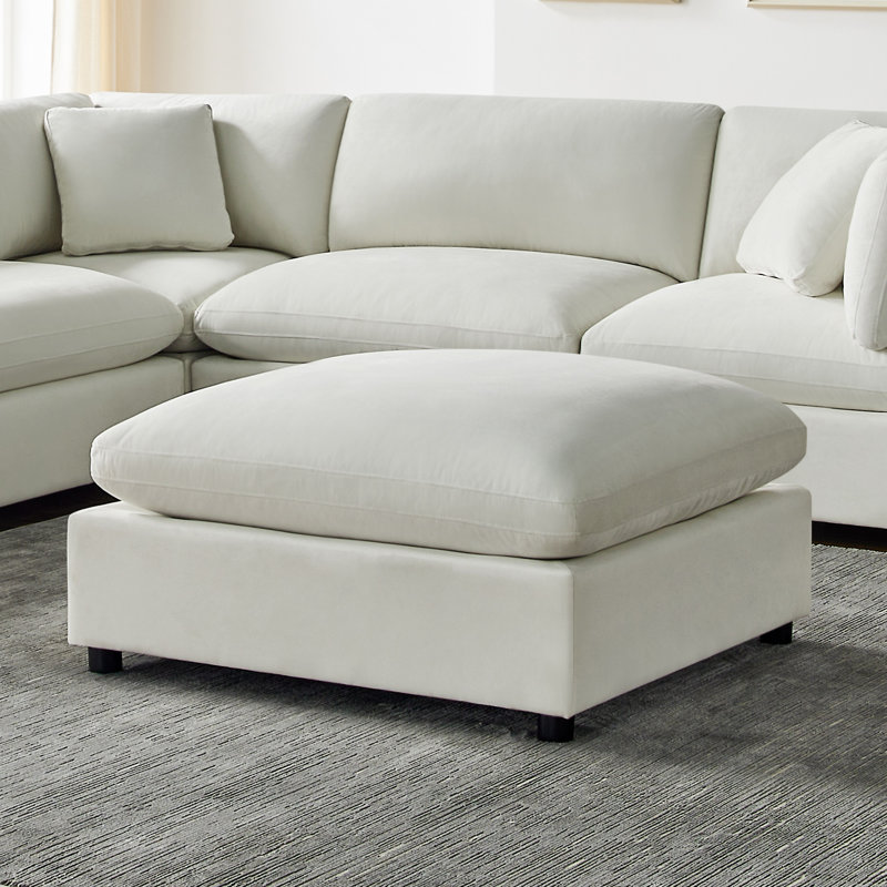 Jazzmyne Fabric Ottoman, Ivory Performance Polyester