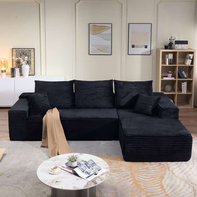 Canapé modulaire Boneless de 107 po avec méridienne en forme de L, canapé modulaire moderne avec siège profond et canapé rembourré pour la chambre à coucher, aucun assemblage requis