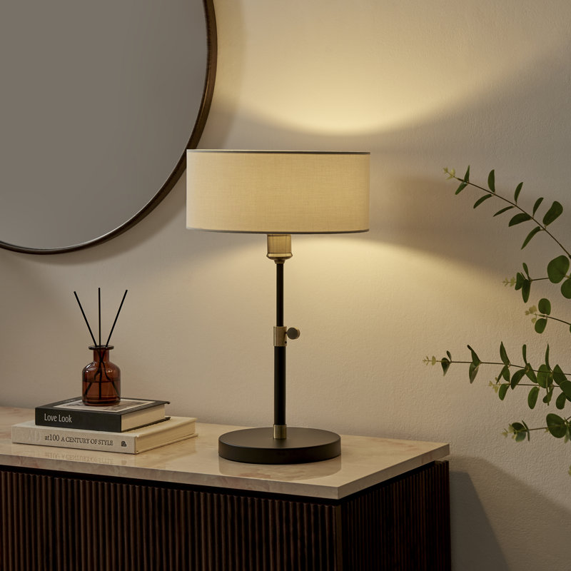 Luci Brass & Black Table Lamp With White Shade - Modern Industrial Style