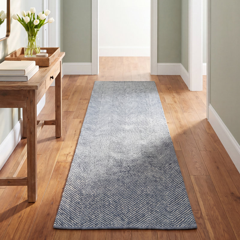 Wheaton Handmade Tufted Wool Denim/Beige Area Rug, Runner 2'3" x 8'