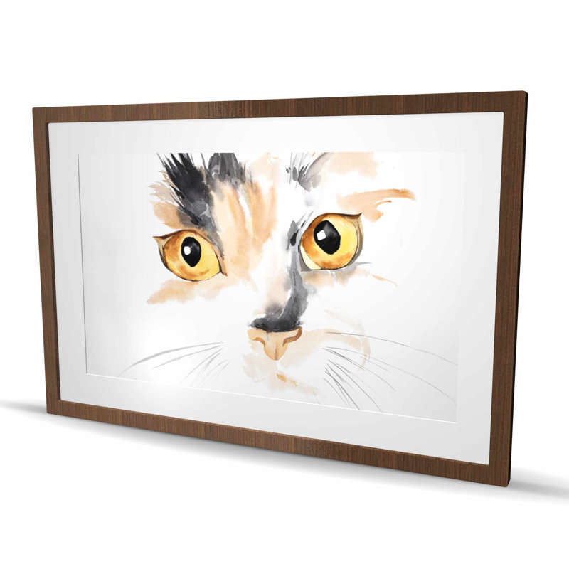 Gros plan sur un visage de chat aquarelle | Imprimé mat félin, Brun, H 24 po x l 36 po