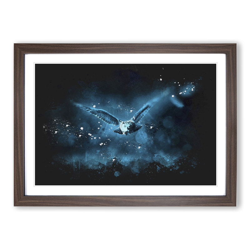 Owl in Flight - Picture Frame Painting, Walnut Framed, 65cm H x 90cm W x 2cm D