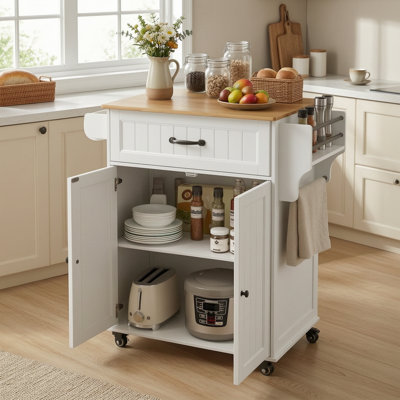 Lotosha Solid Wood Top Kitchen Island Cart with Wheels &1-Drawer