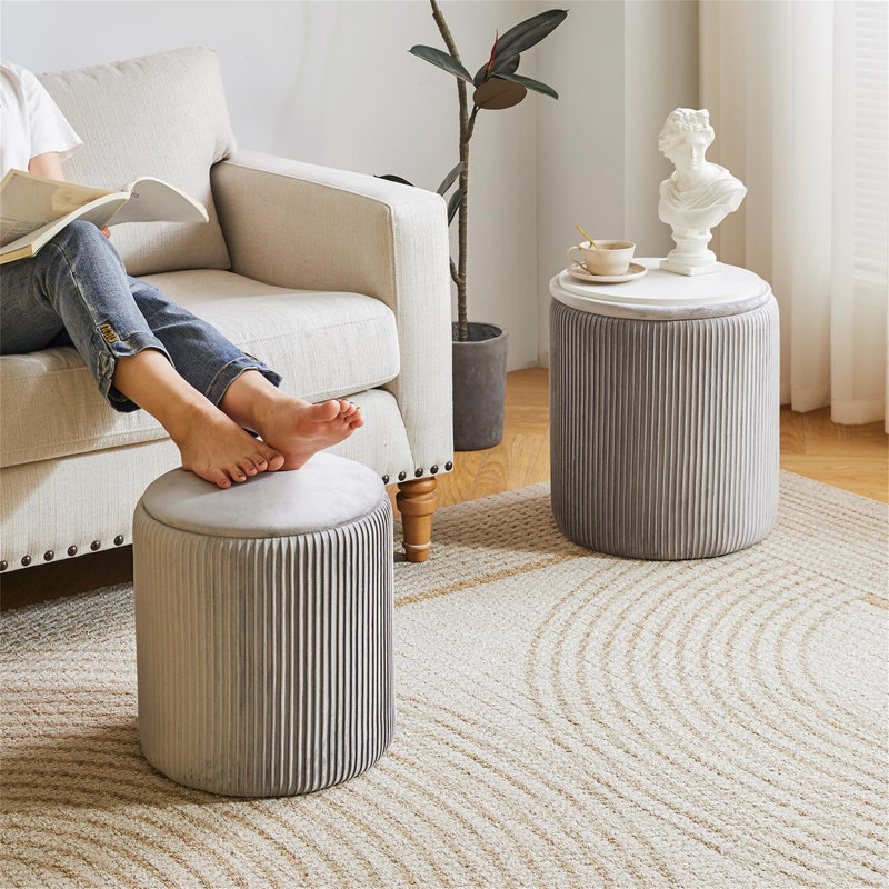 39cm Wide Footstool Ottoman, Grey