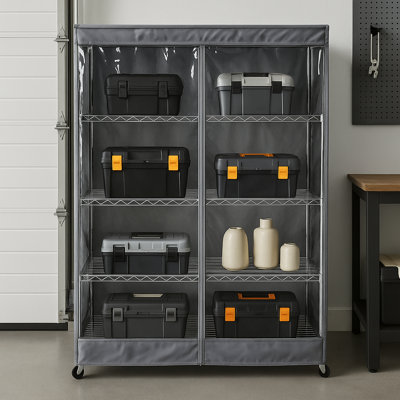 Storage Wire Rack Shelving Unit Cover in Grey with See through Panel, 72"H x 72"W x 18"D