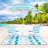 4 PCS Beach Umbrella Set with 2 Foldable Chairs & Picnic Blanket, Tilt Mechanism Blue-555178133