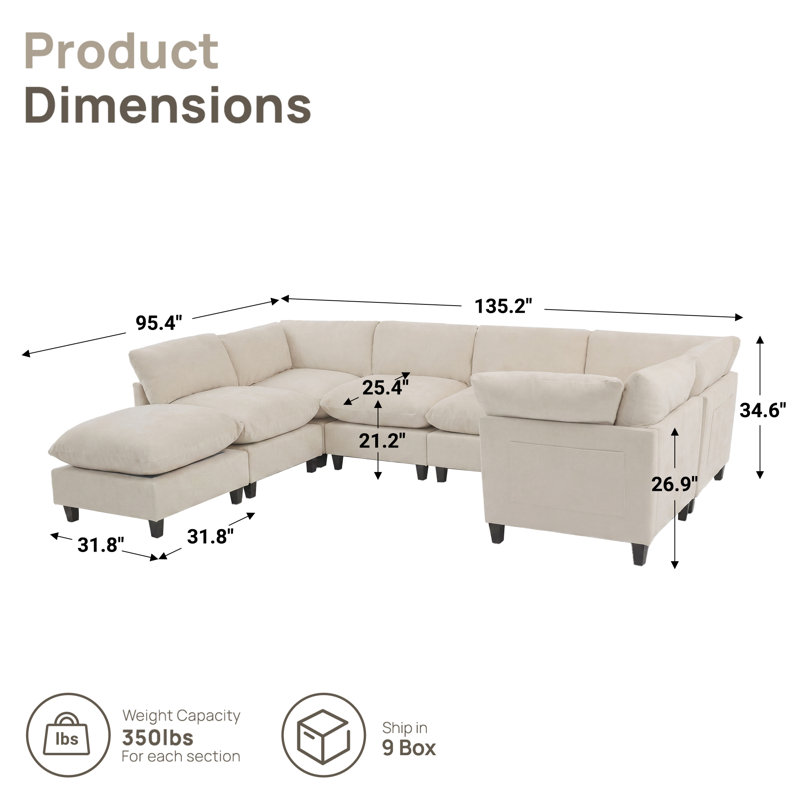 Canapé modulaire surdimensionné à 7 places Bonie Bonie, Chenille beige