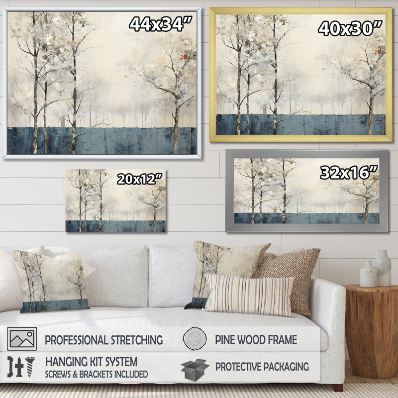Beige minimalisme, forêt calme de la rivière I, H 24 po x l 32 po x P 1 po, Cadre simple blanc
