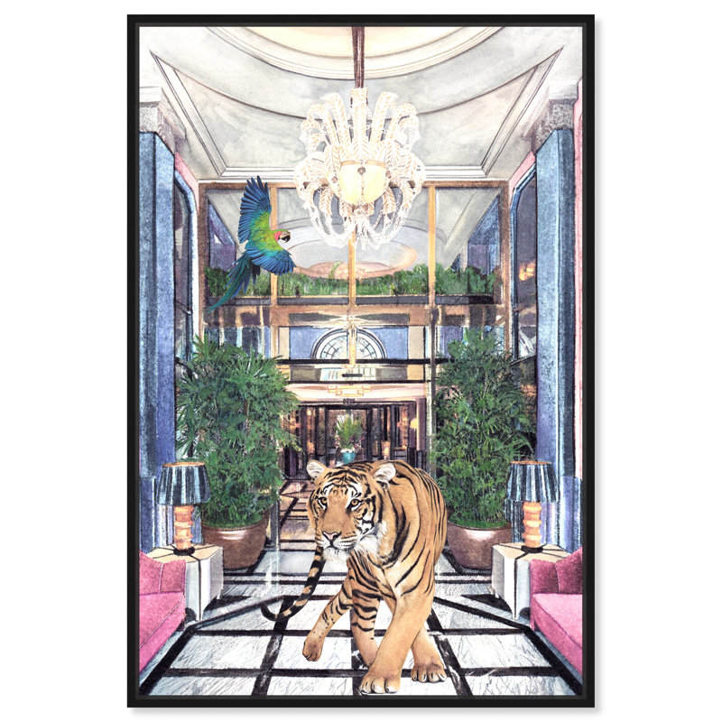 «Animals Wild Couture Pastel, Glam Blue - peinture sur toile flottante encadrée, H 24 po x l 16 po, Cadre flottant noir