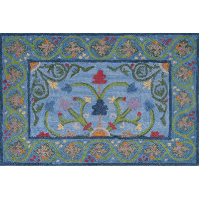 Alpenrose Hand-Tufted Wool Loop Pile Indoor Rug Traditional Bordered Blue