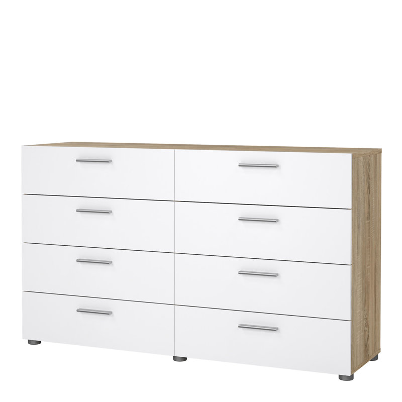 Benyard 140cm W 8 - Drawer Chest of Drawers, Oak Structure/White High Gloss