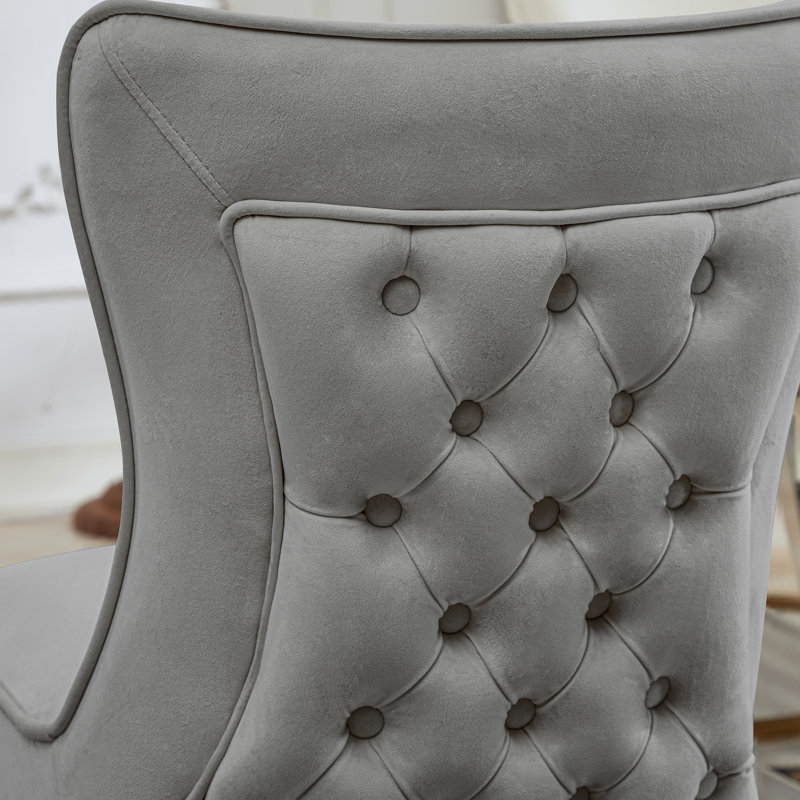Chaise parsons rembourrée en velours capitonné Chary, Gris clair