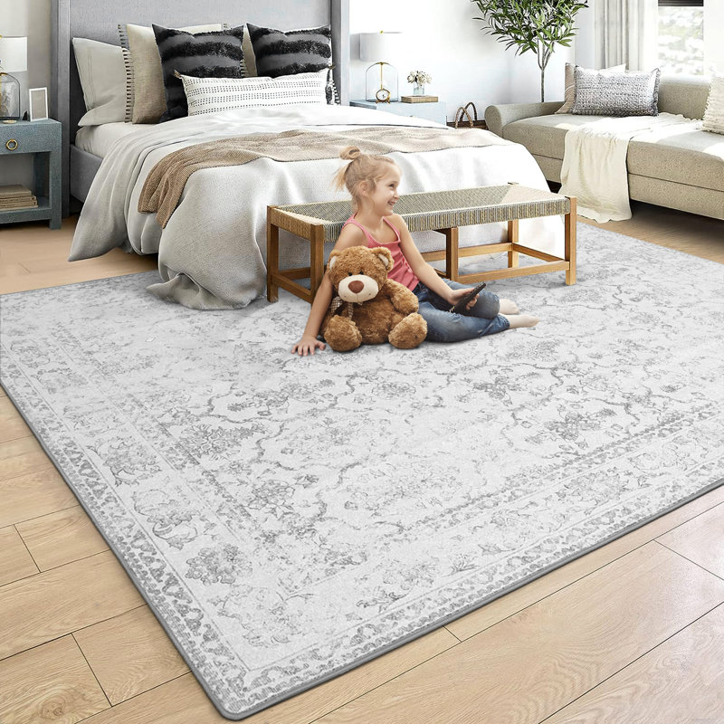 Tapis d'intérieur gris antidérapant Feyzullah, Rectangulaire 5 pi x 7 pi