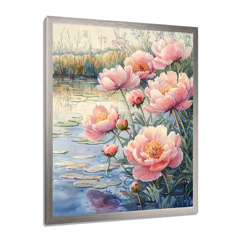 Ballycraigy - Décoration murale florale, Argent argent, H 40 po x l 30 po, Reproduction encadrée d'une seule photo