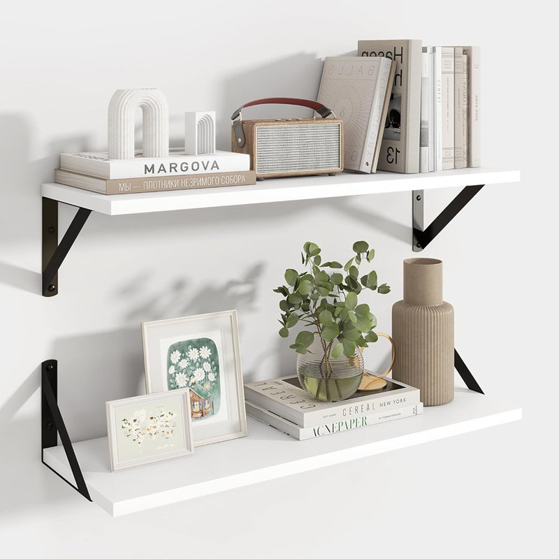 Ensemble de 2 tablettes flottantes blanches - Étagères murales en bois rustique pour la salle de bain, la cuisine et le salon