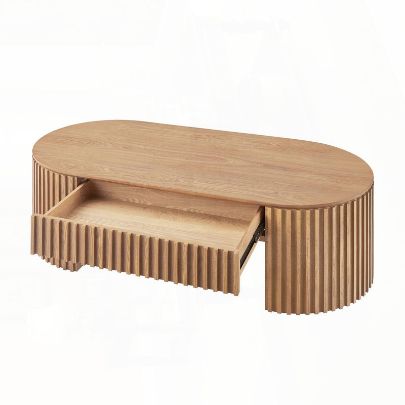 Table basse ovale en bois avec tiroir - chêne, 51,18 po, Bois de chêne