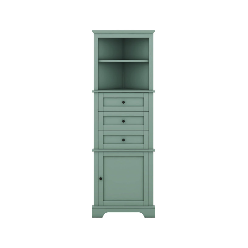 Armoire haute triangulaire avec 3 tiroirs et tablettes réglables, Vert