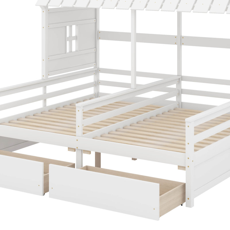 Lit plateforme simple avec 2 tiroirs pour lits partagés, Blanc