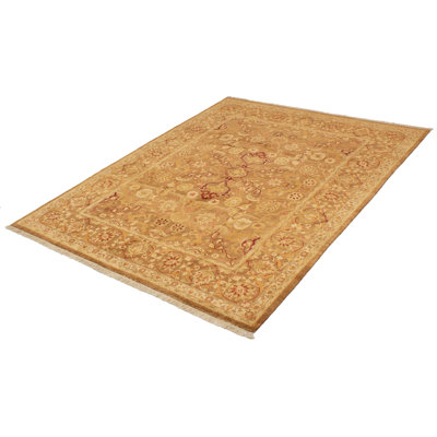 Tapis de bois one-of-kind-noué la 2010 ushak brun/doré 7 pi 10 po x 10 pi aire en laine 3 po Helvig