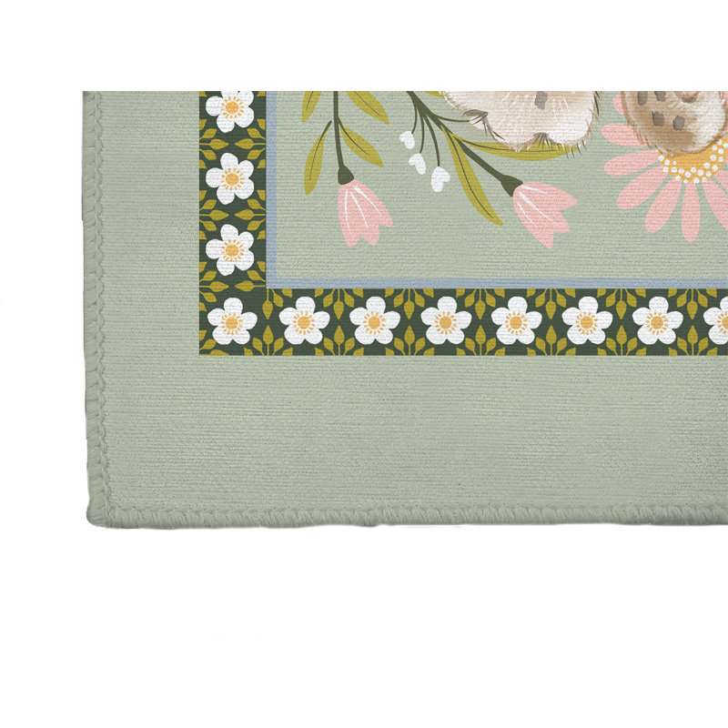 Lil Lying Leopard Flowers Kids Play Mat, Sage, Rectangle 5' x 7'