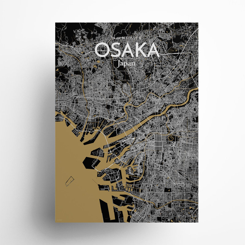 Osaka City Map In Luxe - No Frame Print, 27.6cm H x 19.7cm W x 0.05cm D