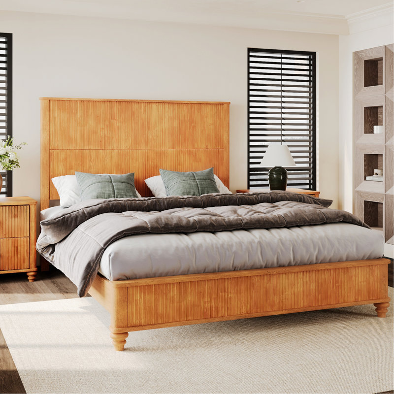Cadre de lit en bois, cadre de lit plateforme avec tête de lit, Natural, Queen