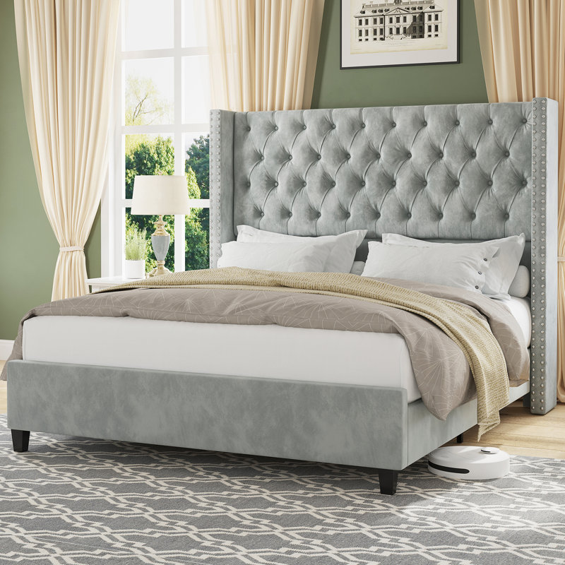 Duhon Upholstered Platform Bed, Queen, Dark Gray