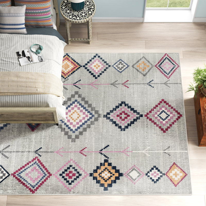 Tapis gris à motif tribal autochtone Spurgeon, Rectangle 8 pi 9 po x 12 pi