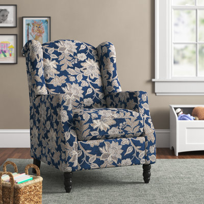 Celia Upholstered Manual Recliner with Classic Wing Back and Solid Vase-Shape Wooden Legs