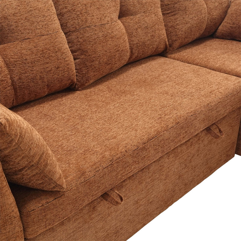 Modular L-Shaped Sofa, Modular Long Sofa with Reversible Chaise Lounge, Brown Chenille