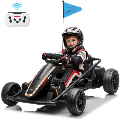 24V Black Kids Electric Go Kart with Parent Remote Control, Bluetooth Music & Dual 150W Motors, Ride-On Racing Kart for Ages 6+