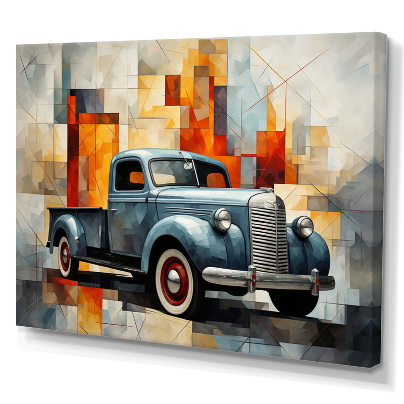 Pickup Truck Geometric Abstraction I - Transportation Canvas Art Print, H 12 po x l 20 po x P 1 po, Toile tendue