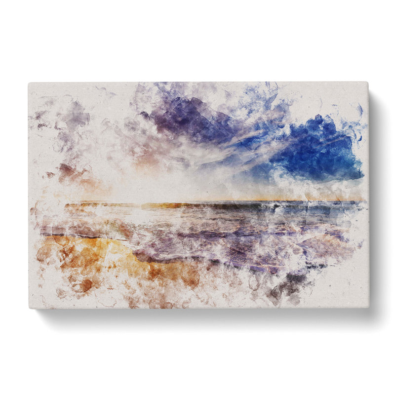 Sunset over a Californian Beach Watercolour - Wrapped Canvas, 40cm H x 60cm W x 3cm D