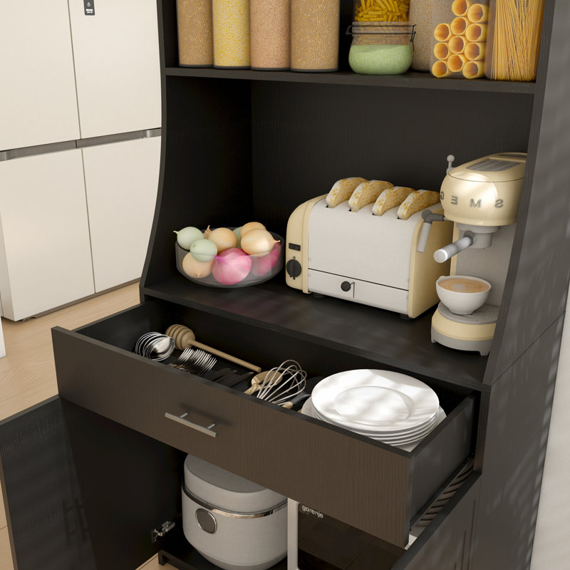 Armoire de rangement 71 po avec station de charge, 2 prises et 1 port USB 1Type-C, garde-manger avec 2 armoires, 1 grand tiroir de rangement et 1 grand comptoir