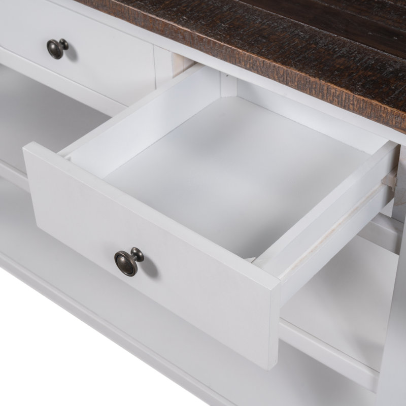 Console en bois massif 48,82 po Ronda, Marron, Blanc