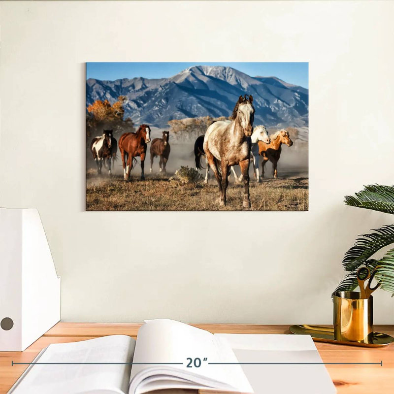 Brampt Running Horses With Mountain Backdrop, 8" H x 12" W