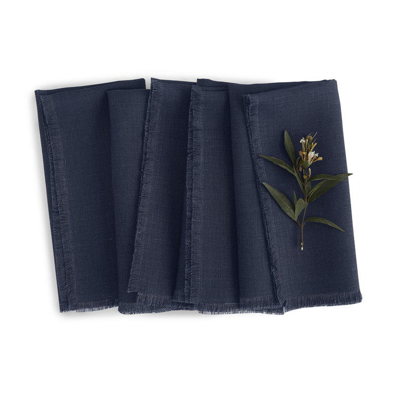 Fringe - 100% Pure Linen Dinner Napkins, Navy