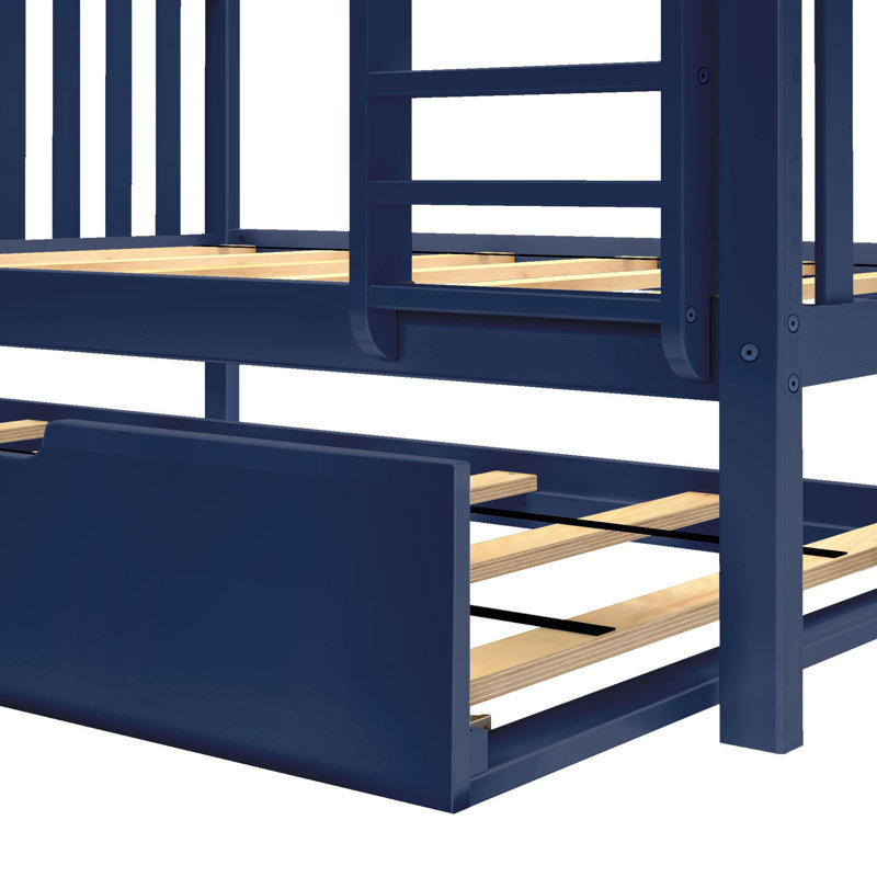 Walters Kids Twin Over Twin Bunk Bed with Trundle, Blue, Twin over Twin