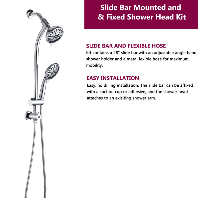 Pomme de douche à glissière combinée à 7 réglages et système de douche à main à deux réglages Slide Spa, Chrome