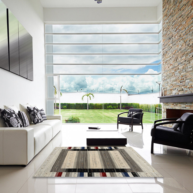 Tapis gris/zone noire contemporaine Fernville, Carré 7 pi