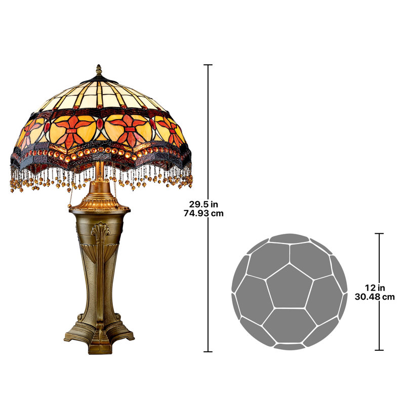 Victorian Parlor Bronze Stained Glass Table Lamp, 29.5" Tall