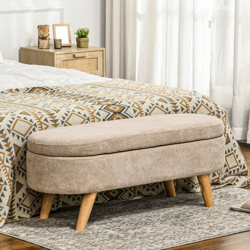 Banc de lit 43,3 po - Molleton beige avec revêtement et siège confortable pour banc de chambre à coucher et rembourrage