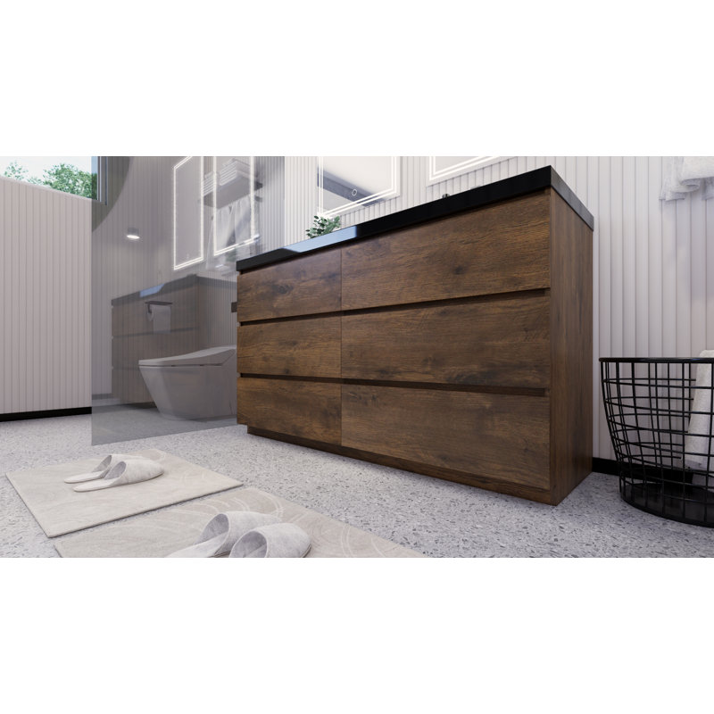 Reyes 58.5'' Double Bathroom Vanity Base Only, Rosewood