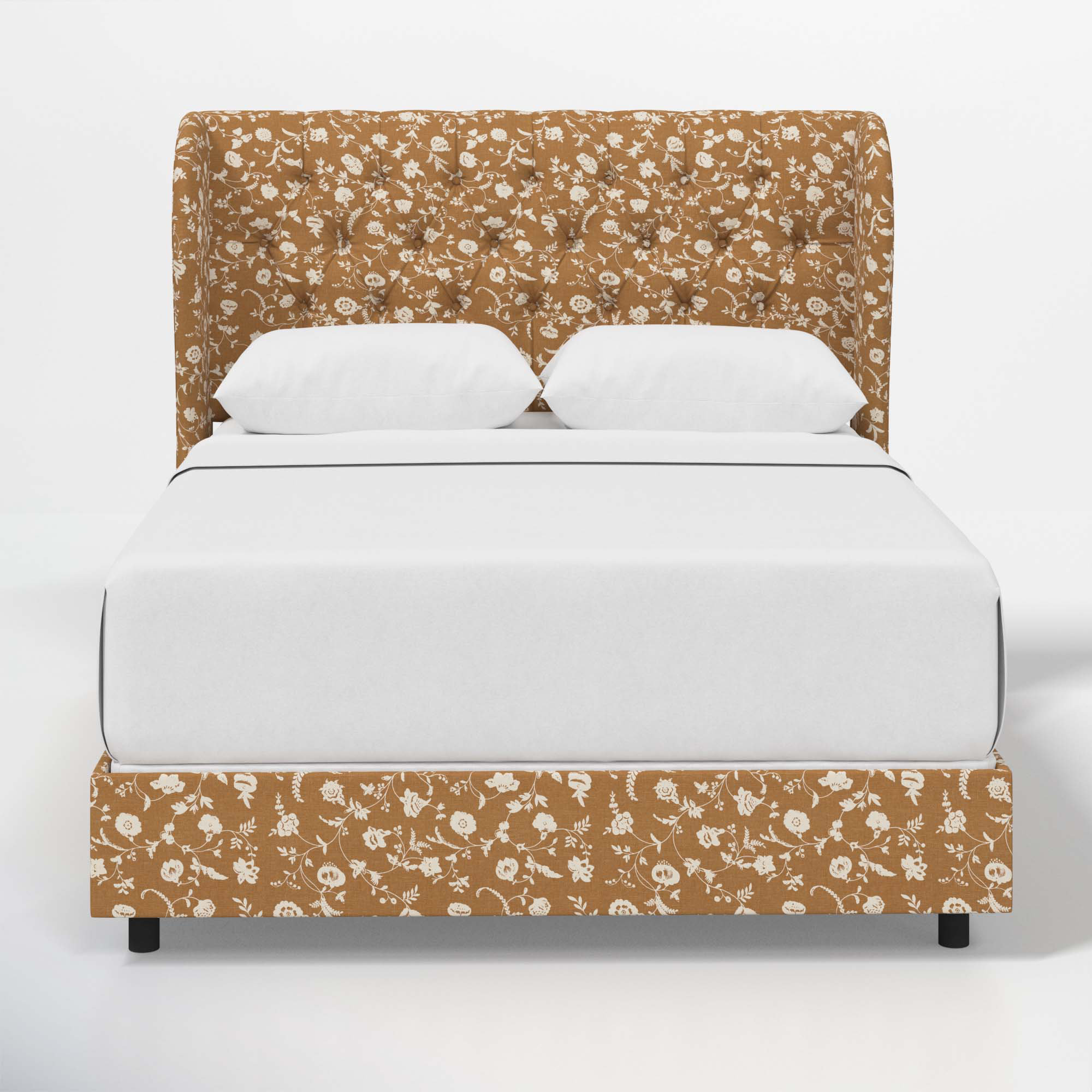 Tomey Upholstered Wingback Bed, Robina Floral Ochre, King
