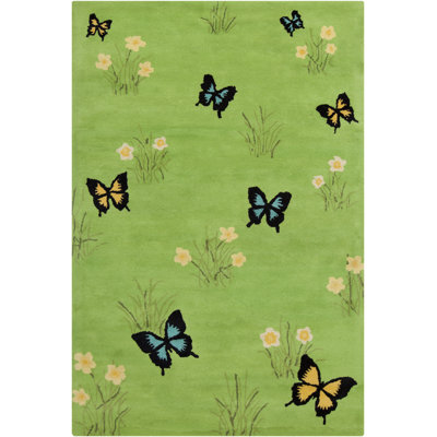 Ailey Hand-Tufted Handmade Butterfly Garden Design on Green Wool Area Rug